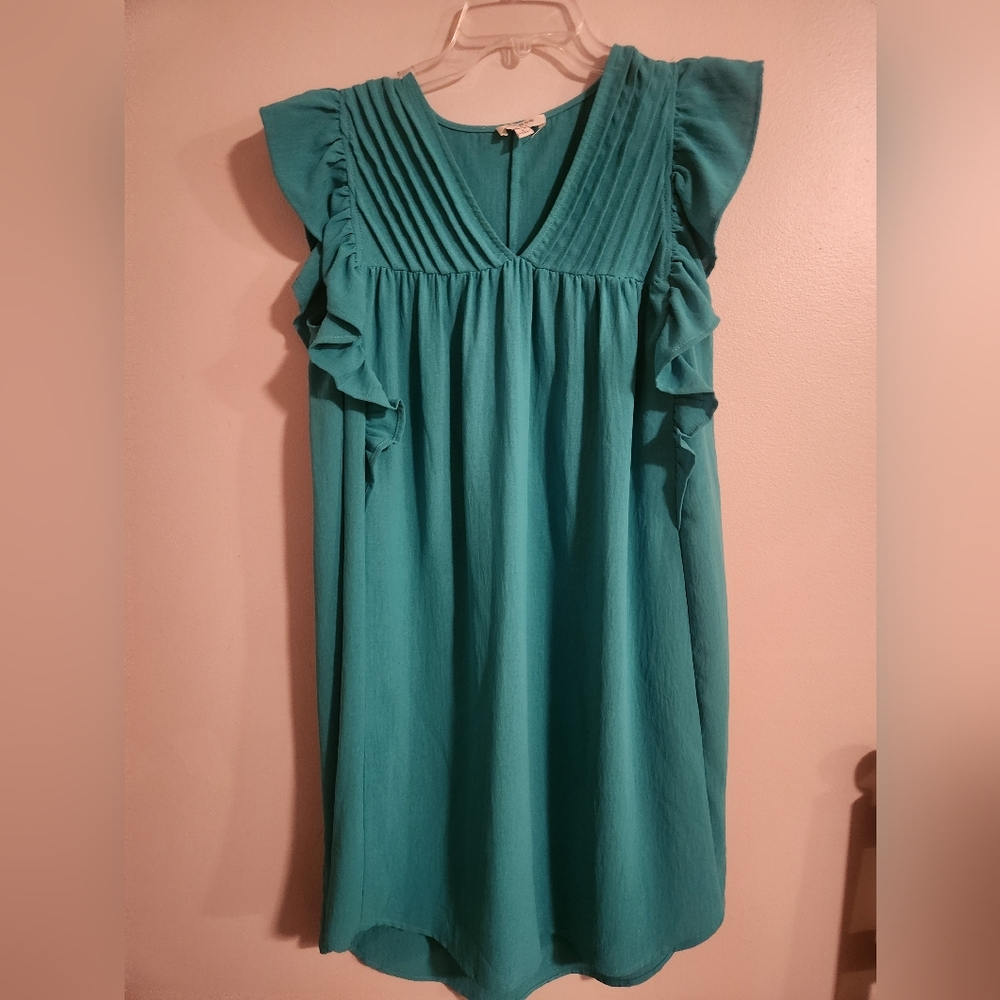 Umgee Teal Ruffle Midi Dress